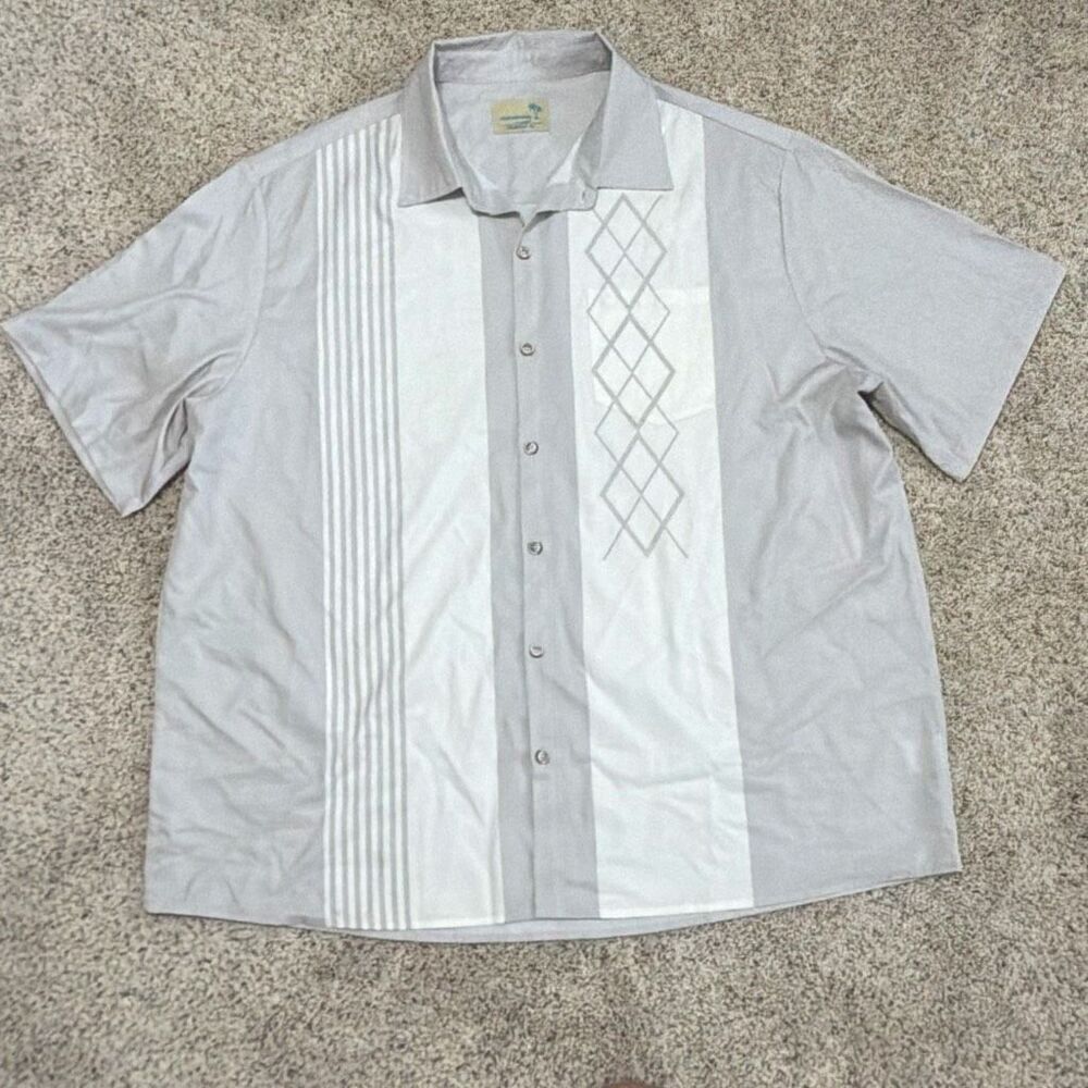 AlohaDaddy 3XL Gray Resort‎ Shirt Geo Panel Hawaiian Camp Shirt